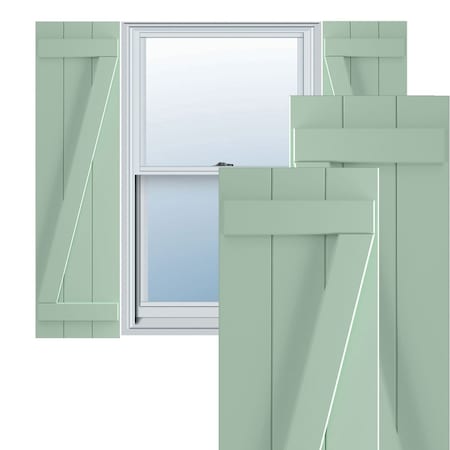 True Fit PVC, Three Board Joined Board-n-Batten Shutters W/Z-Bar, Seaglass , 16 1/8W X 57H